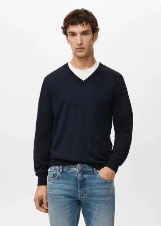 100 % Merinowolle Pullover mit V-Ausschnitt