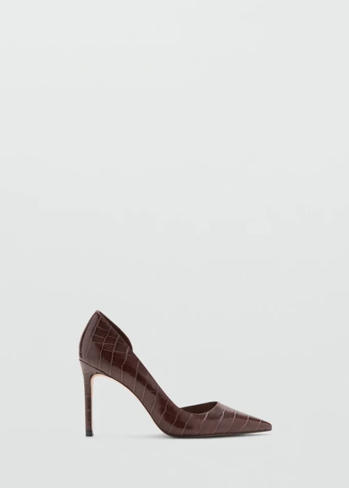 Asymmetrische Schuhe mit Absatz in Krokodillederoptik