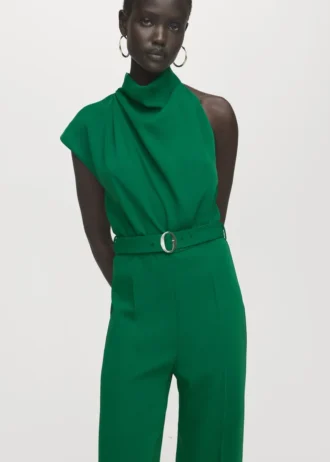 Asymmetrischer langer Overall mit Gürtel