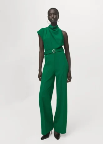 Asymmetrischer langer Overall mit Gürtel