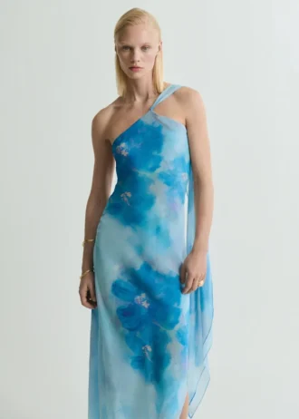 Asymmetrisches Blumenschal-Kleid