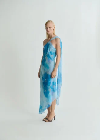 Asymmetrisches Blumenschal-Kleid