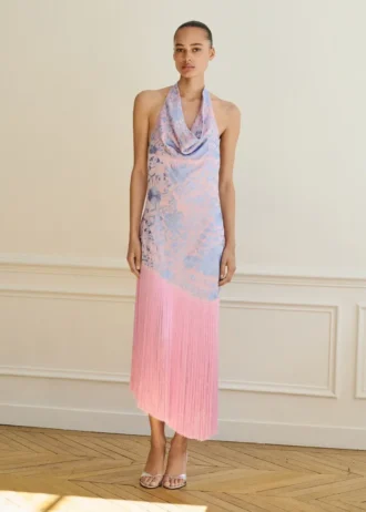 Asymmetrisches Kleid mit gestickten Fransen
