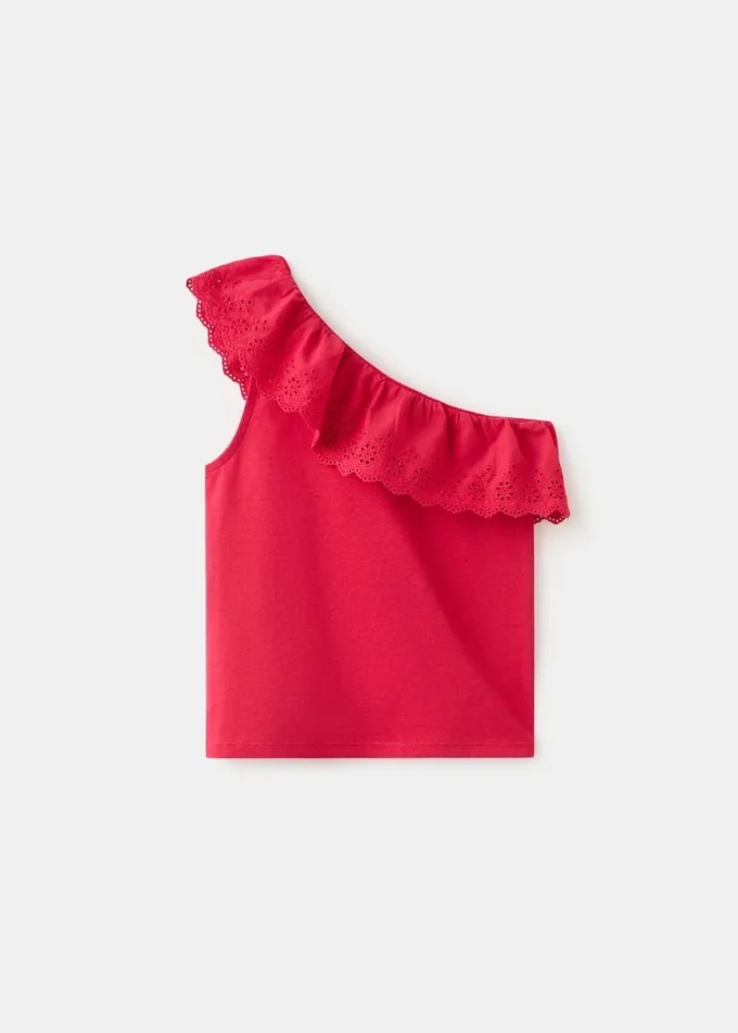Asymmetrisches T-Shirt mit Rüschen Asymmetrisches T-Shirt mit Rüschen