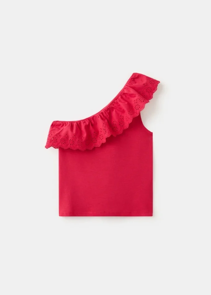 Asymmetrisches T-Shirt mit Rüschen Asymmetrisches T-Shirt mit Rüschen