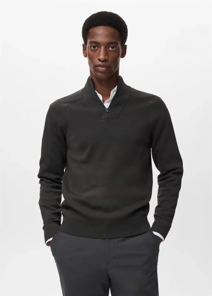 Atmungsaktiver Sweater mit Reißverschluss am Hals Atmungsaktiver Sweater mit Reißverschluss am Hals