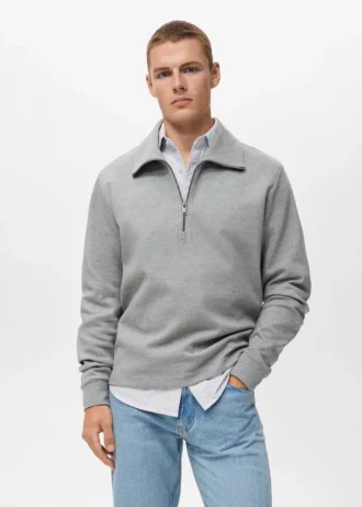 Baumwoll-Sweatshirt mit Reißverschluss am Halsausschnitt