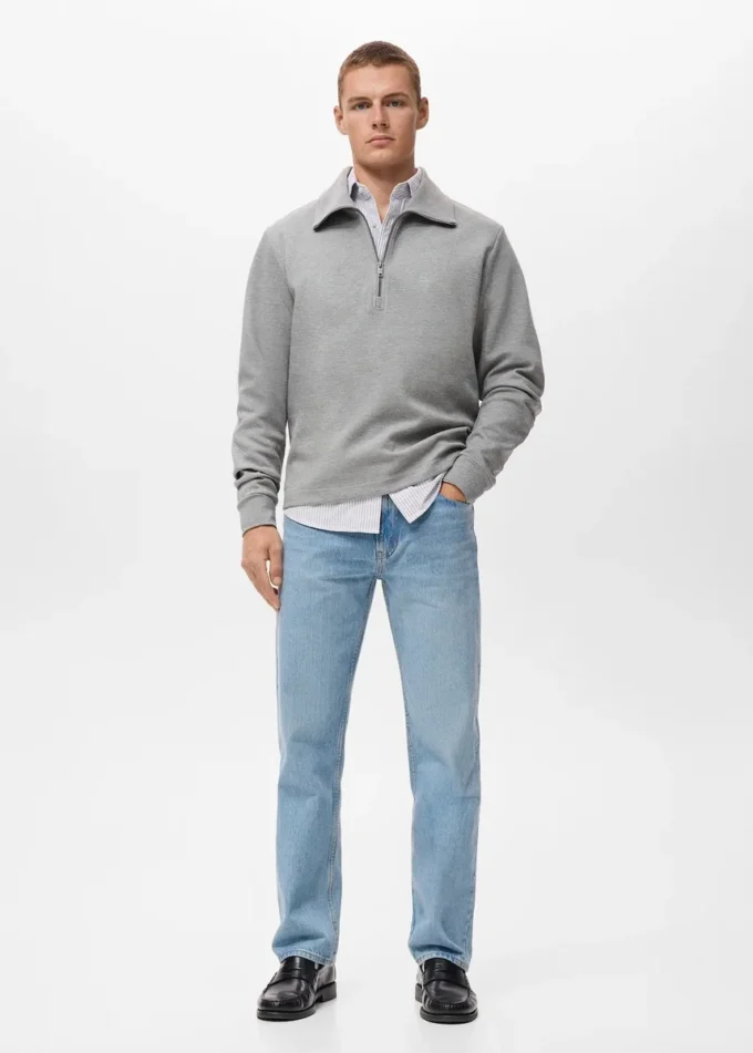 Baumwoll-Sweatshirt mit Reißverschluss am Halsausschnitt