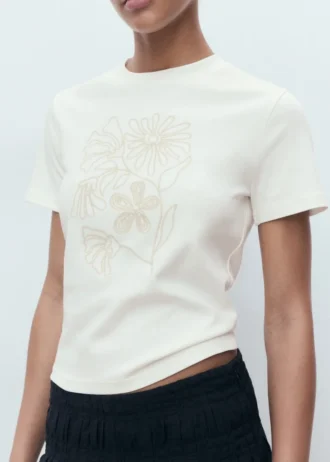 Baumwoll-T-Shirt mit Blumenstickerei