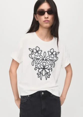 Baumwoll-T-Shirt mit Blumenstickerei