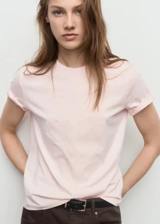 Baumwoll-T-Shirt mit Blumenstickerei