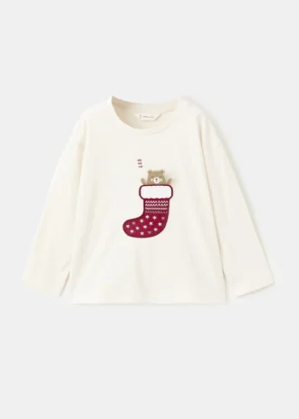 Baumwoll-T-Shirt mit gesticktem Bären