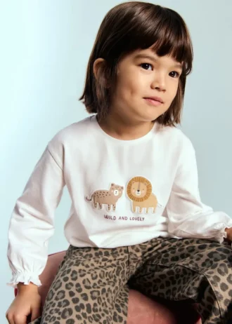 Baumwoll-T-Shirt mit gesticktem Löwen