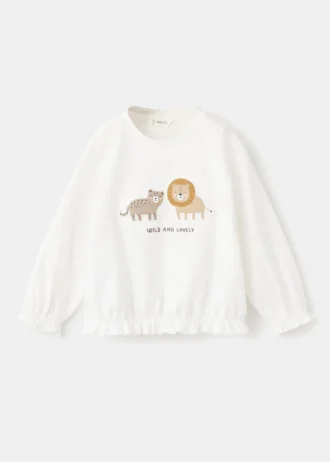 Baumwoll-T-Shirt mit gesticktem Löwen