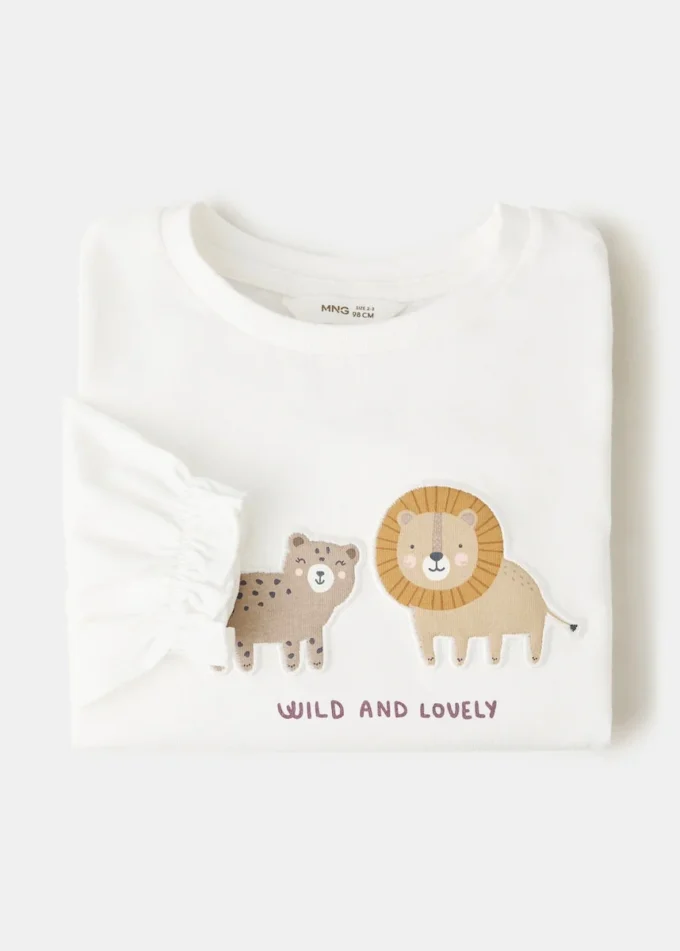Baumwoll-T-Shirt mit gesticktem Löwen Baumwoll-T-Shirt mit gesticktem Löwen