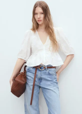 Baumwollbluse mit Blumenstickerei