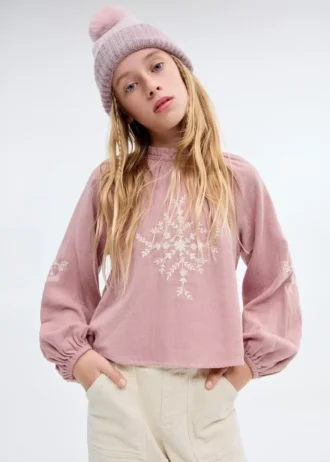 Baumwollbluse mit Blumenstickerei