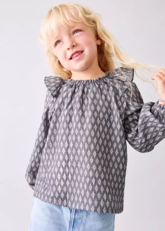Baumwollbluse mit ethnischem Print