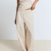 Baumwollhose mit Paperbag-Taille