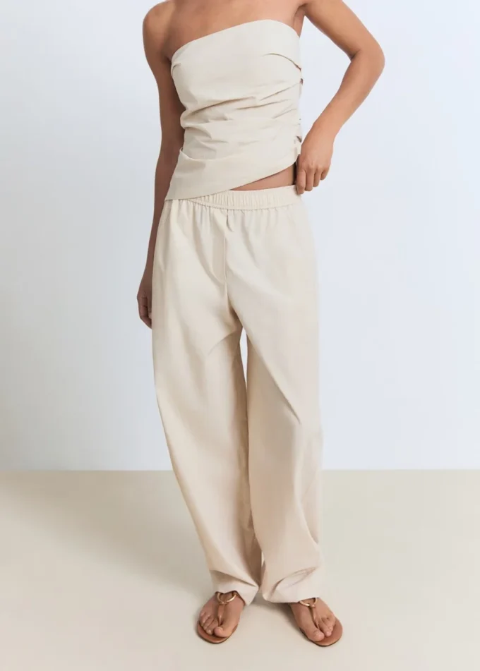 Baumwollhose mit Paperbag-Taille