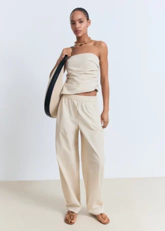 Baumwollhose mit Paperbag-Taille