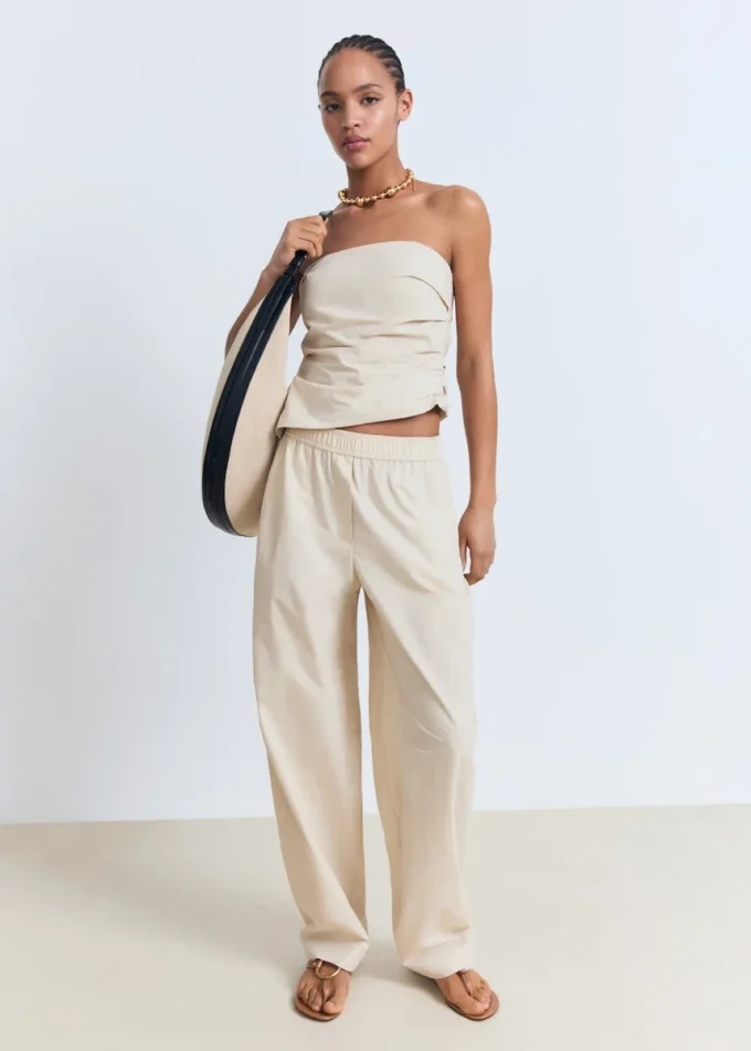 Baumwollhose mit Paperbag-Taille