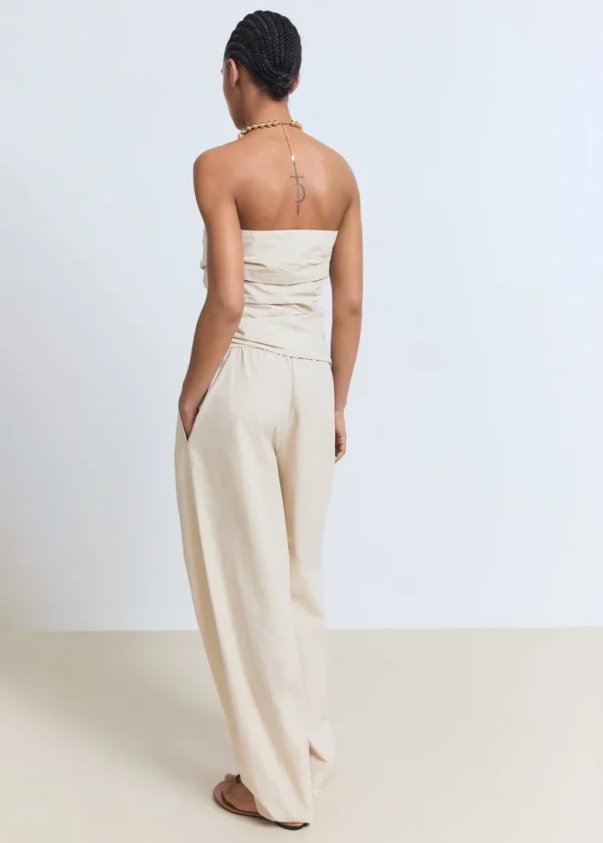 Baumwollhose mit Paperbag-Taille