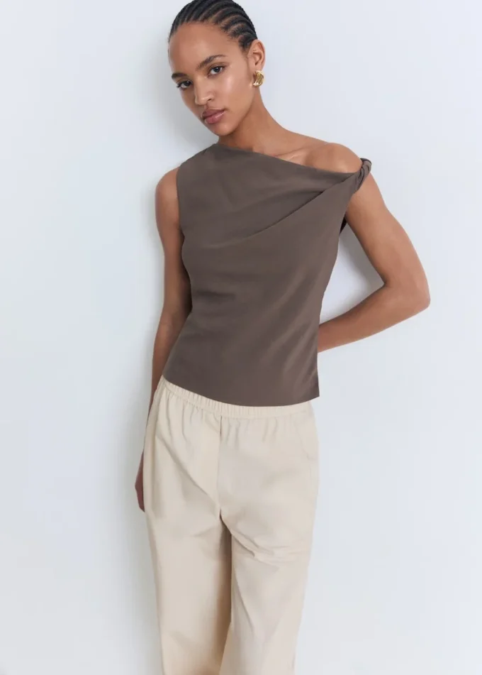 Baumwollhose mit Paperbag-Taille