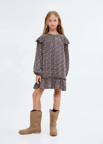 Bedrucktes Kleid mit Rüschen