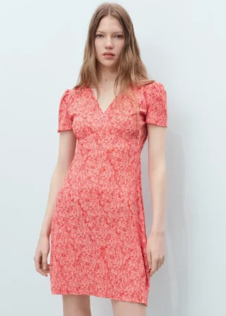 Bedrucktes Kleid mit V-Ausschnitt