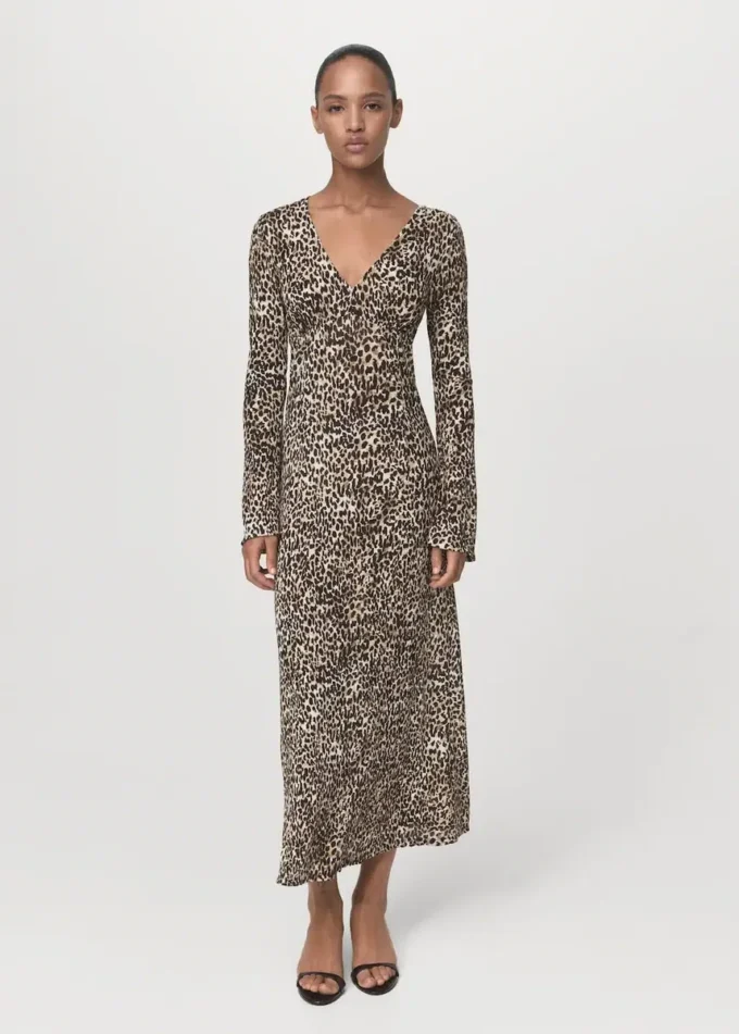 Bedrucktes Kleid mit V-Ausschnitt