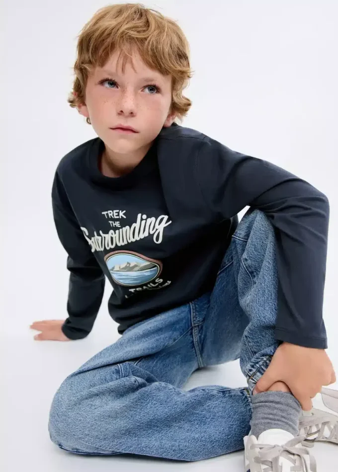 Bedrucktes T-Shirt aus Baumwollmischung Bedrucktes T-Shirt aus Baumwollmischung