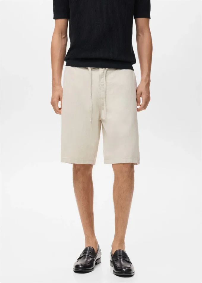 Bermudashorts aus Leinenmischgewebe mit Kordelzug