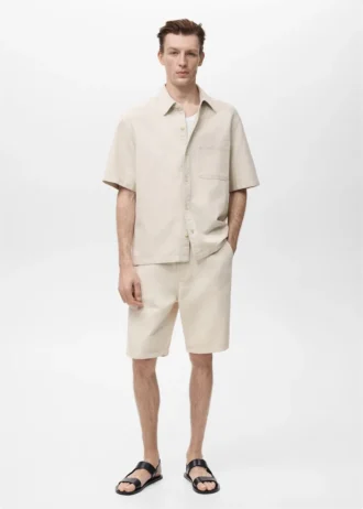 Bermudashorts aus Leinenmischgewebe mit Kordelzug