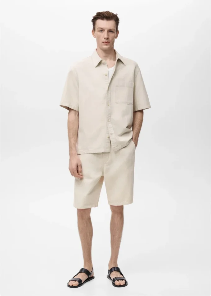 Bermudashorts aus Leinenmischgewebe mit Kordelzug