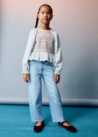 Bestickte Bluse mit Print