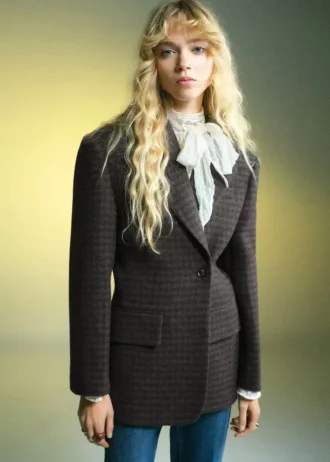 Blazer aus Wolle mit Mikro-Hahnentrittmuster