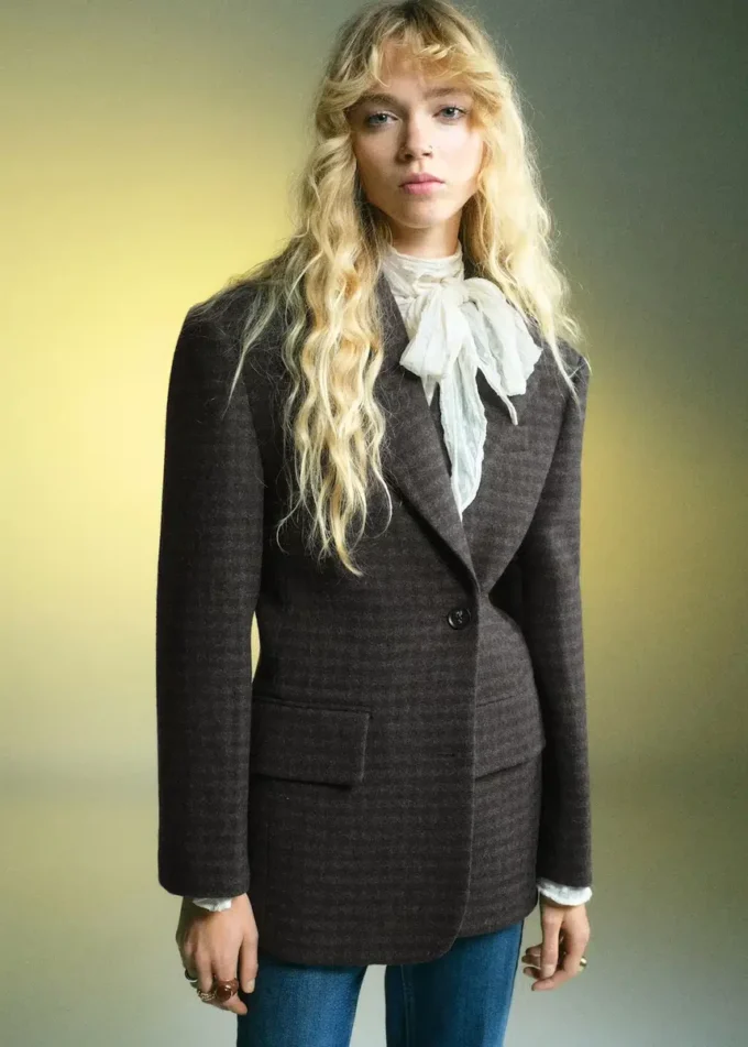 Blazer aus Wolle mit Mikro-Hahnentrittmuster Blazer aus Wolle mit Mikro-Hahnentrittmuster