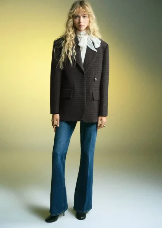 Blazer aus Wolle mit Mikro-Hahnentrittmuster