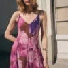 Blumiges Godet-Kleid Blumiges Godet-Kleid