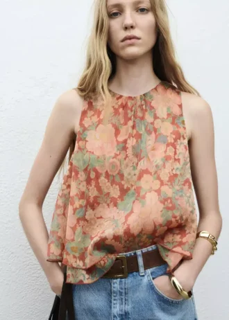 Bluse mit Blumenprint und Falten