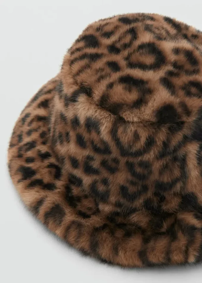 Bucket Hat aus Leoparden-Kunstfell