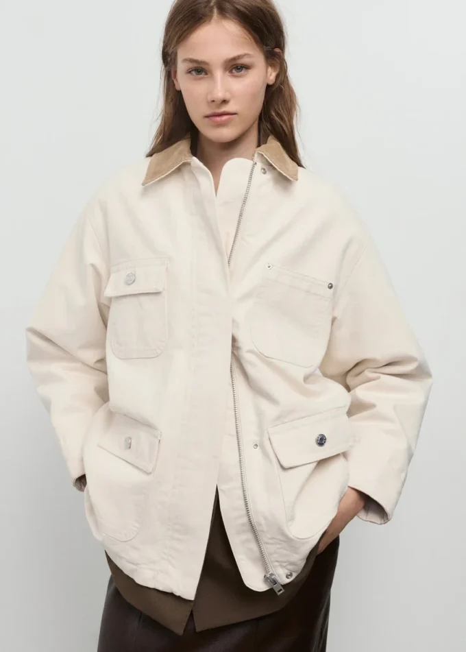 Denim-Barnjacke mit Cordkragen