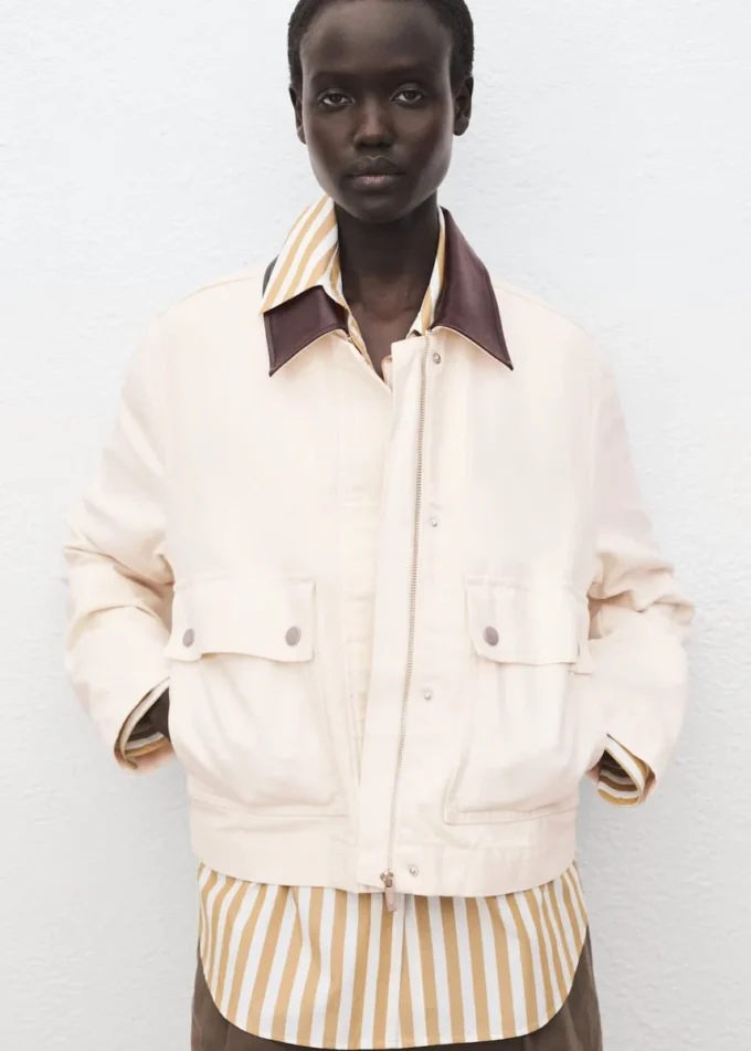 Denim-Barnjacke mit kontrastierendem Kragen Denim-Barnjacke mit kontrastierendem Kragen