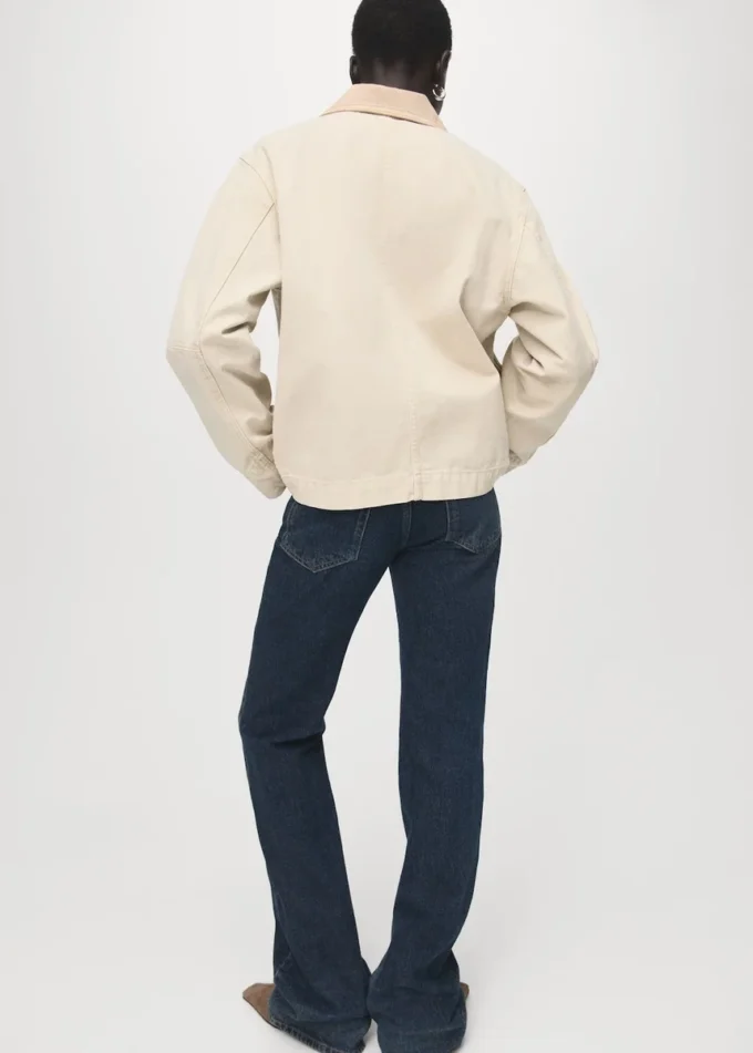 Denim-Barnjacke mit kontrastierendem Kragen Denim-Barnjacke mit kontrastierendem Kragen