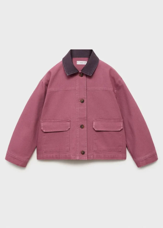 Denim-Barnjacke mit kontrastierendem Kragen Denim-Barnjacke mit kontrastierendem Kragen