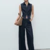 Denim-Oberteil mit Kontrastnähten Denim-Oberteil mit Kontrastnähten