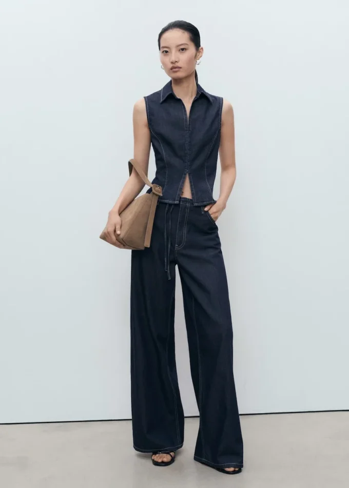 Denim-Oberteil mit Kontrastnähten Denim-Oberteil mit Kontrastnähten