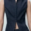 Denim-Oberteil mit Kontrastnähten Denim-Oberteil mit Kontrastnähten