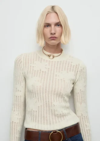 Durchbrochen gestrickter Pullover mit Blumenmuster